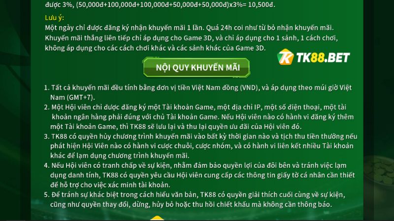 Nội quy Khuyến mãi Game 3D HB88 thắng liên tiếp