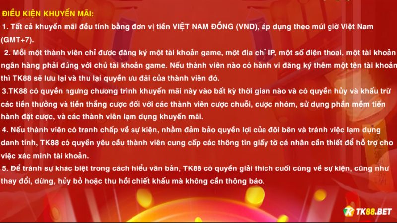 Các lưu ý về điều kiện khuyến mãi đại hồng bao HB88