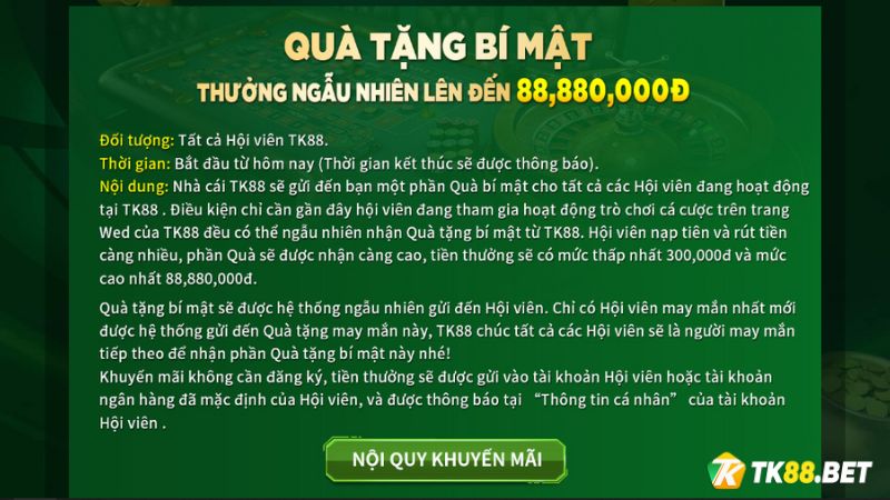 Nội dung Khuyến mãi quà tặng bí mật HB88