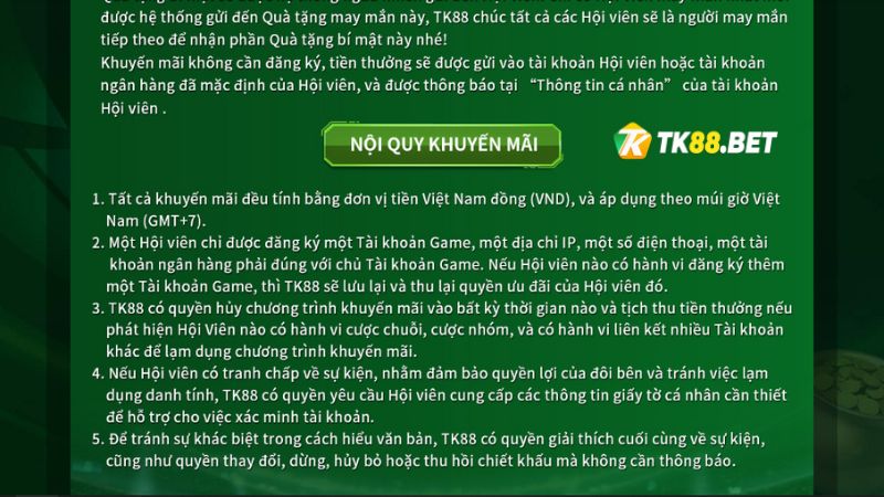 Nội quy Khuyến mãi quà tặng bí mật HB88